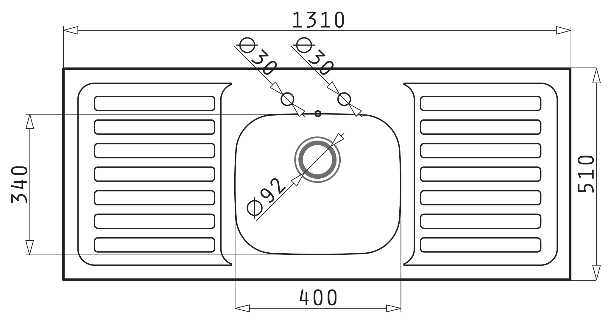 Single bowl double drainer drawing