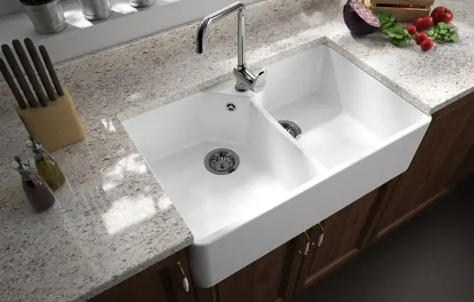 Double bowl belfast sink